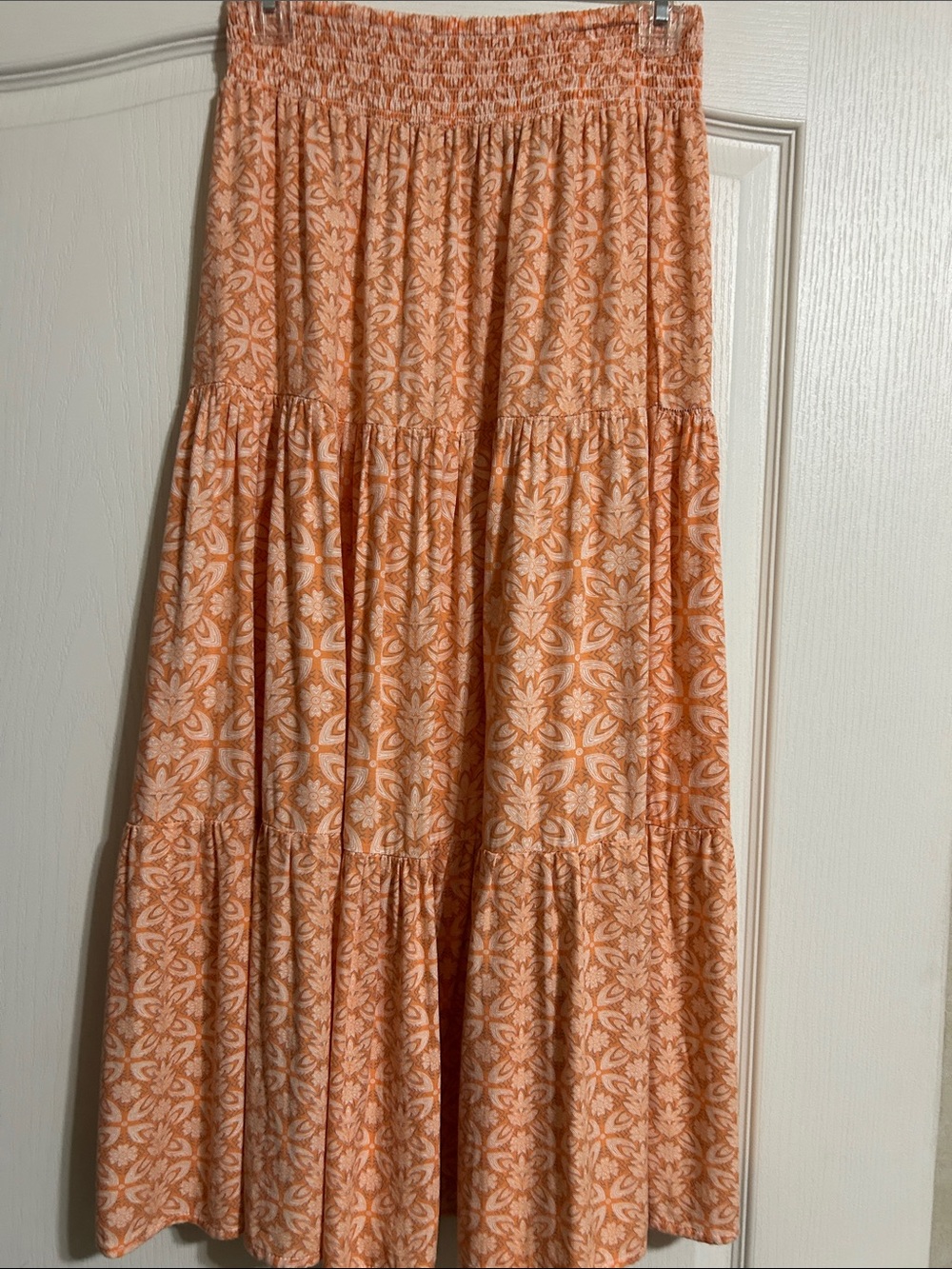 Velvet Heart Peach Floral Tiered Maxi Skirt